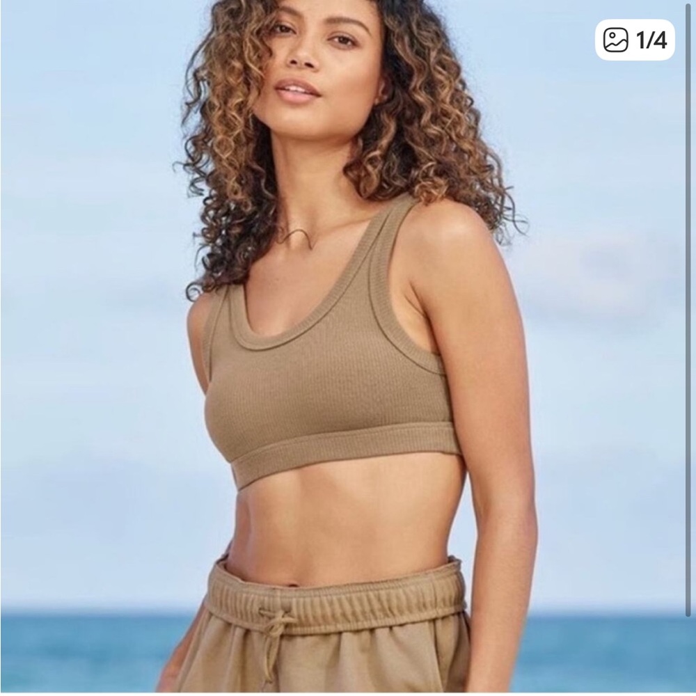 ALO Yoga Taupe Ribbed Sports Bra